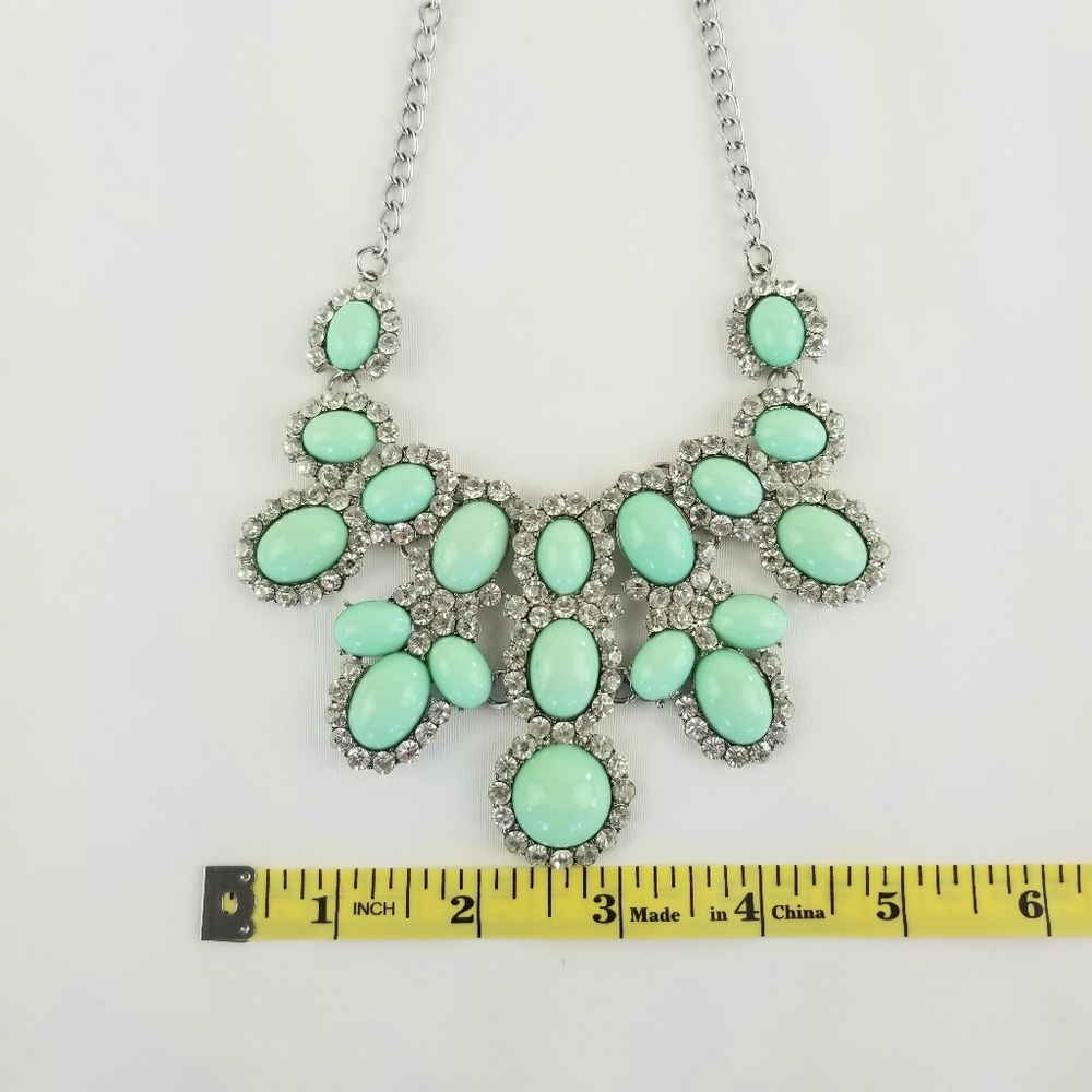 Aqua & Clear Stones Silvertone Bib Necklace - Picture 9 of 12